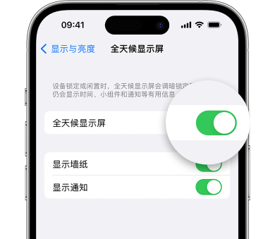 景宁苹果15预约维修分享iPhone15如何设置全天候显示屏幕可见 